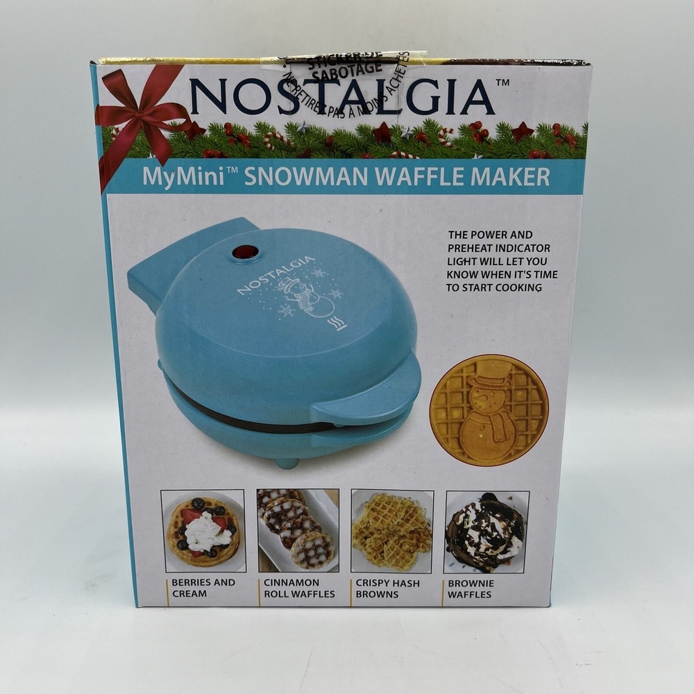 Nostalgia MyMini Snowman Waffle Maker‎ Holiday Breakfast Brunch Dorm Camper Gift